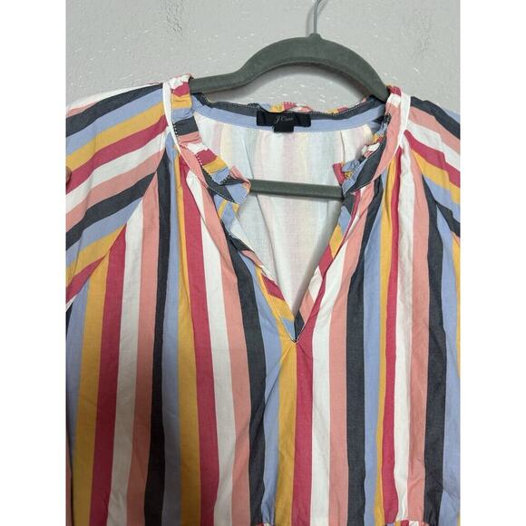 J Crew Tiered Popover Dress Rainbow Striped Cotton Poplin Long Sleeve Petite Med - Picture 8 of 9